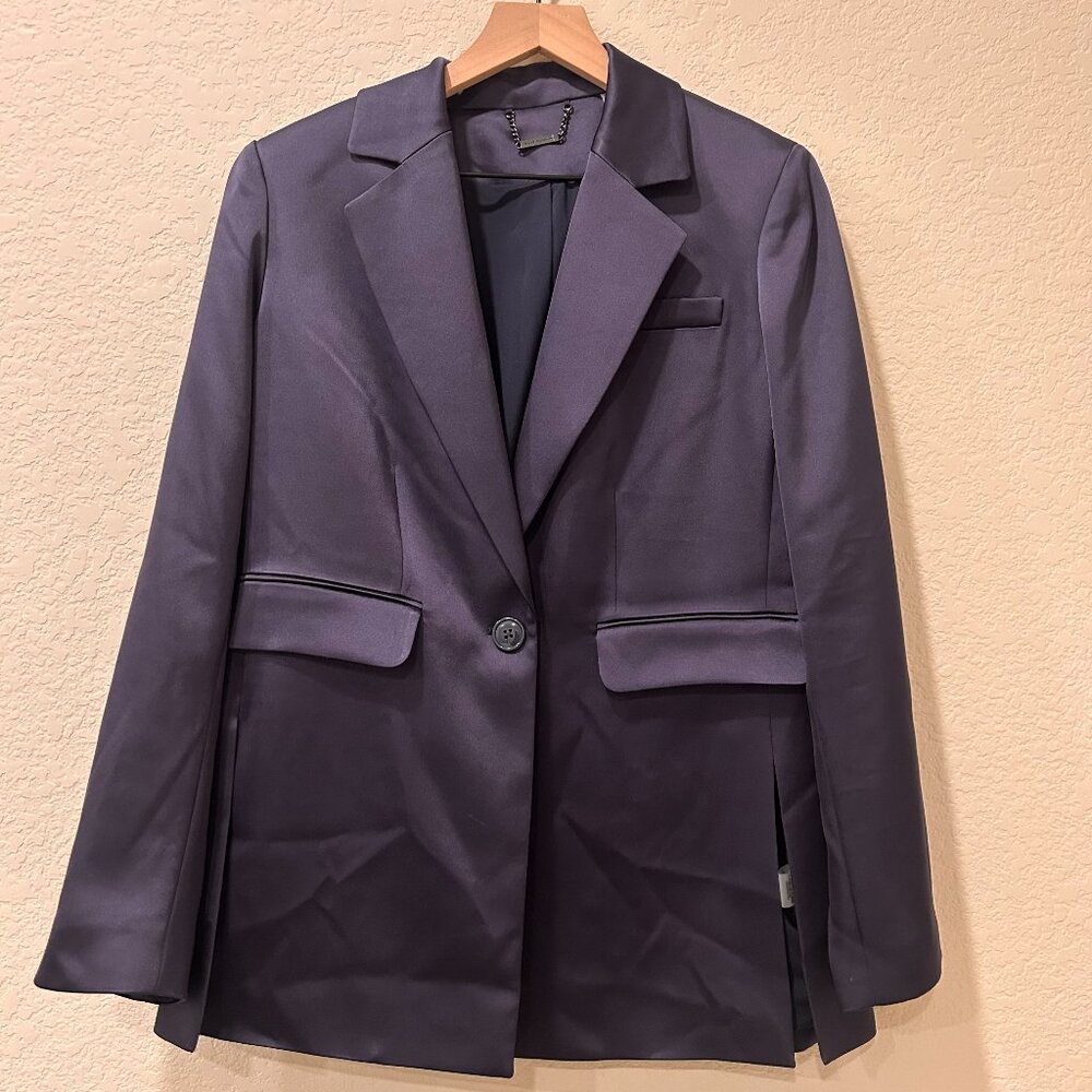 Elie Tahari Satin Side Slit Blazer Indigo Women's Size 12 Large